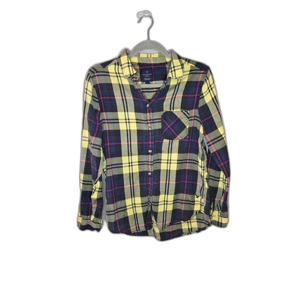 American Eagle Outfitters Tops - American Eagle Women's Cotton Flannel Button Down Long Sleeve Shirt Size Medium